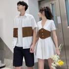 Short-sleeve Two-tone Shirt / Mini A-line Dress / Plain Shorts