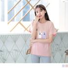 Rabbit Applique Pompom-accent Short-sleeve T-shirt