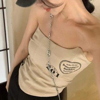 Asymmetric Lettering Printed Tube Top