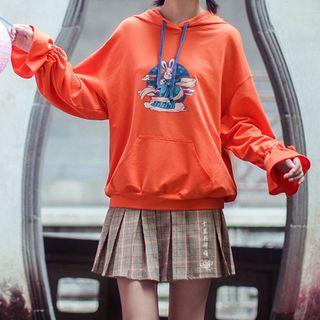 Rabbit Print Drawstring Hoodie