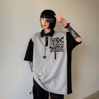 Short-sleeve Patterned Paneled Polo Shirt