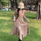 Long-sleeve Floral A-line Dress Floral - Red - One Size