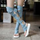 Lace-up Denim Knee-high Boots