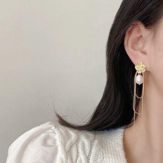 Flower Faux Pearl Alloy Fringed Earring E4386 - 1 Pair - Gold - One Size