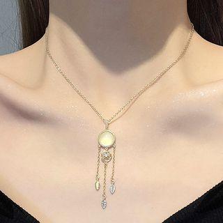Cat Eye Stone Dream Catcher Rhinestone Pendant Stainless Steel Necklace X584 - Gold - One Size