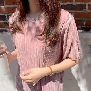 Round-neck Pleated Long Shift Dress