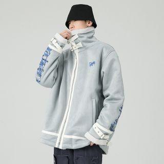 Lettering Print Fleece-lined Jacket
