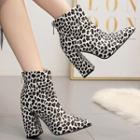 Leopard Print Faux Leather Block Heel Ankle Boots
