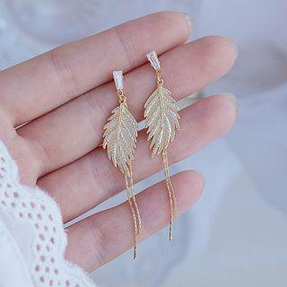 Rhinestone Leaf Drop Earring Qr--224-1 - 1 Pr - Gold - One Size