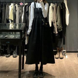 Mock-neck Long-sleeve T-shirt / Midi Overall Dress