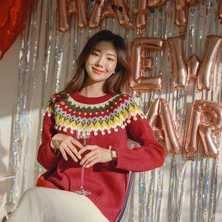Pompom Nordic-pattern Sweater