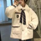 Tie Neck Fleece Button Jacket