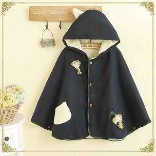 Hooded Jacket With Cartoon Brooch