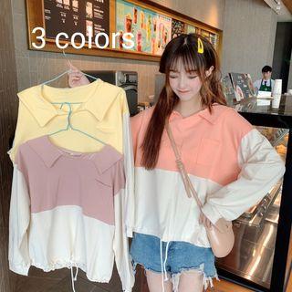 Collared Two-tone Long-sleeve Sweatshirt