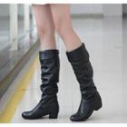 Faux-leather Low-heel Long Boots