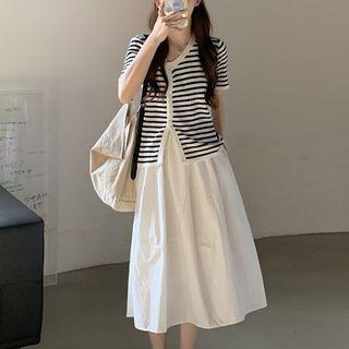 Striped Top / Plain A-line Skirt