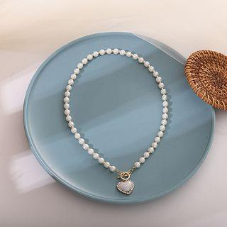 Pearl Love Heart Necklace Pearl - One Size