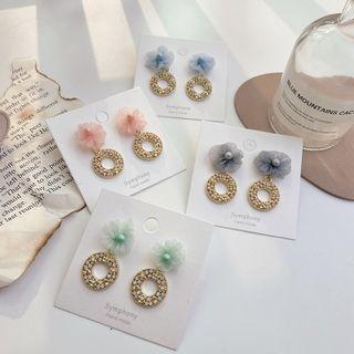 Flower Mesh Hoop Alloy Dangle Earring