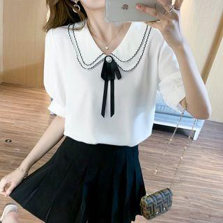 Puff-sleeve Layered Collared Blouse