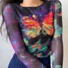 Butterfly Print Mesh Tee