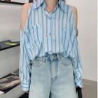 Cold Shoulder Striped Shirt Stripe - Blue - One Size