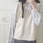 V-neck Pocketed Knit Vest As Shown In Figure - One Size