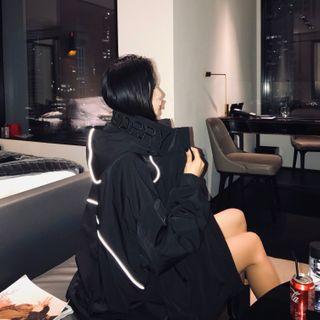 Contrast Trim Hooded Oversize Zip Jacket