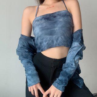Set: Tie Dye Spaghetti Strap Top + Cardigan