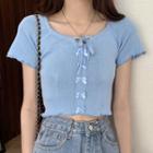 Short-sleeve Bow Accent Cropped T-shirt