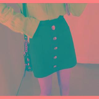 Metallic-button Front Mini Skirt