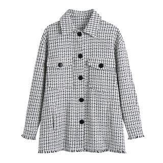 Fray Hem Tweed Shirt Jacket