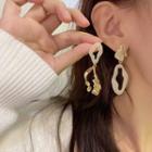Irregular Alloy Asymmetrical Dangle Earring 1 Pair - S925 Silver - Gold - One Size