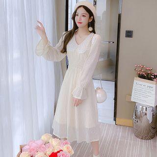Long-sleeve Peter Pan Collar Striped Chiffon Dress