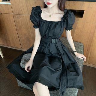 Puff-sleeve Asymmetric Vintage Dress