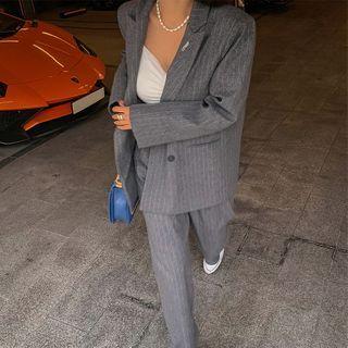 Liphop Embroidered Double-breasted Pinstripe Blazer
