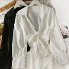 Ribbon-front Deep V-neck Crop Shirt