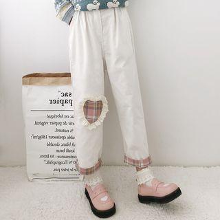 Corduroy Plaid Panel Straight-fit Pants