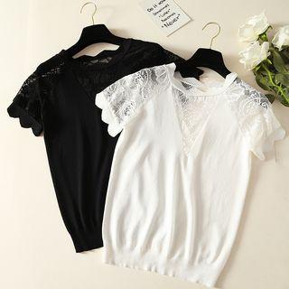Lace Panel Short-sleeve Knit Top