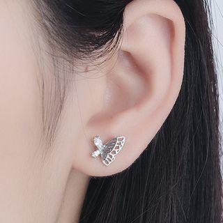 Butterfly Rhinestone Earring 1 Pair - Silver - One Size