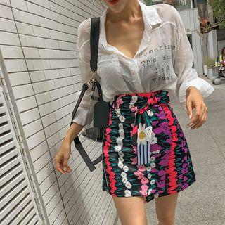 Floral Mini Wrap Skirt With Sash