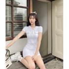 Short-sleeve Hooded Zip Mini Dress