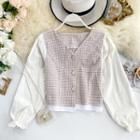 Long-sleeve Plaid-panel Buttoned Top
