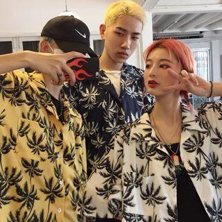 Couple Matching Short Sleeve Palm Tree Print Shirt