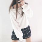 Off-shoulder Moon Print Fleece Sweatshirt