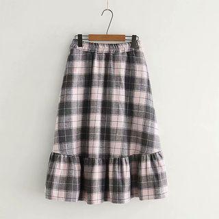 Ruffled Hem Plaid Skirt