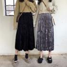 Crinkled Midi A-line Velvet Skirt