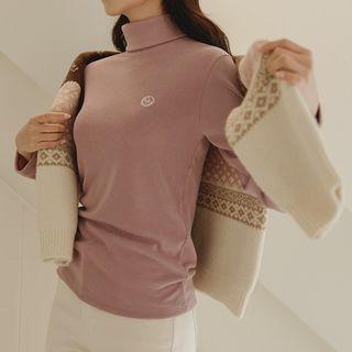 Turtle-neck Embroidered Top