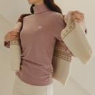Turtle-neck Embroidered Top