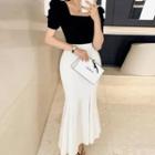 Puff-sleeve Squaure-neck Top
