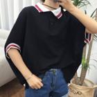 Striped Panel 3/4 Sleeve Polo Shirt